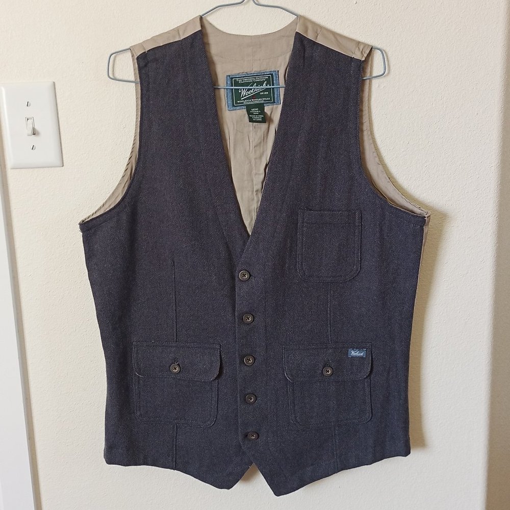 Men's M Medium Woolrich Ruxton Slate Gray Wool Vest 18402 Buttons 3 pockets